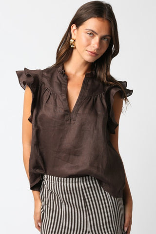 Gaia Ruffled Blouse in Coffee