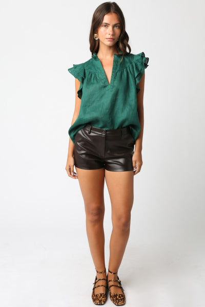 Gaia Ruffled Blouse in Forest