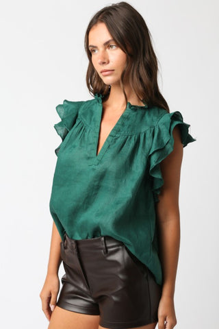 Gaia Ruffled Blouse in Forest