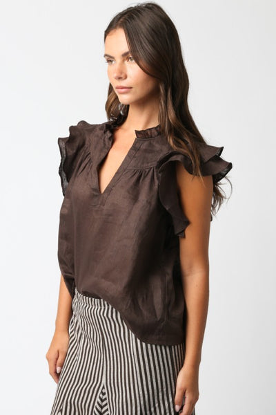Gaia Ruffled Blouse in Coffee
