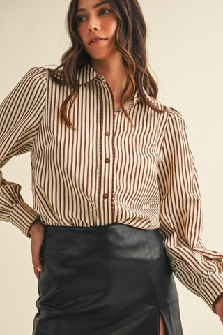 Mocha Scalloped Trim Top