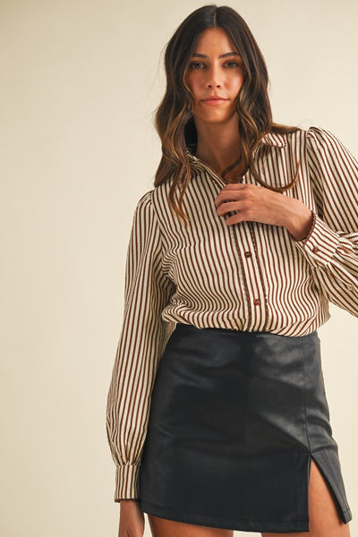 Mocha Scalloped Trim Top