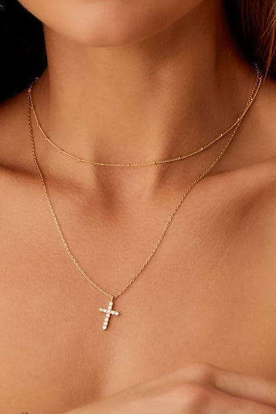 Dainty Two Layered Necklace + Cross