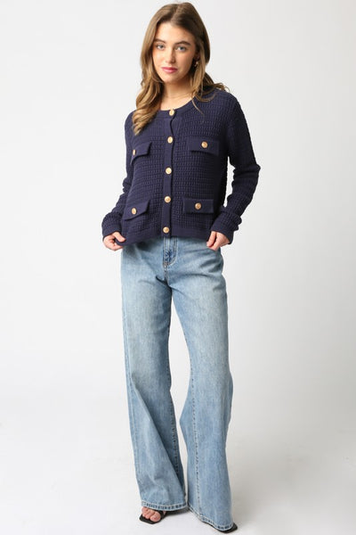 Maggie Button Sweater Navy