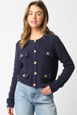 Maggie Button Sweater Navy