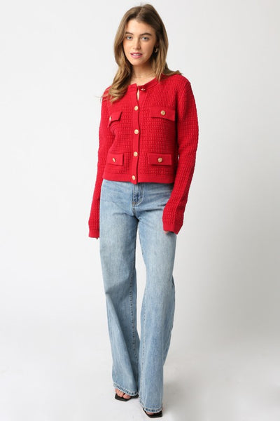 Maggie Button Sweater Scarlet