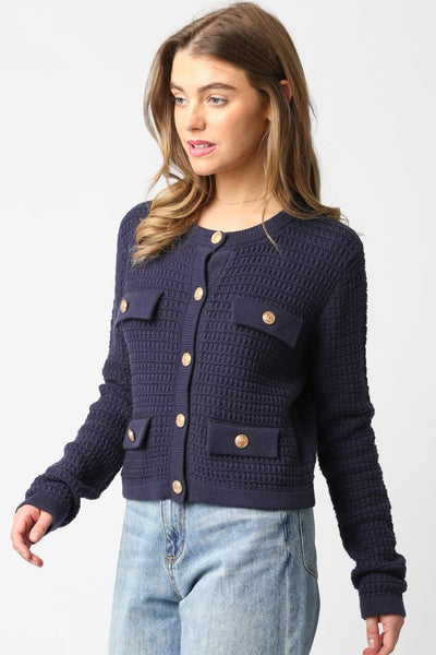 Maggie Button Sweater Navy