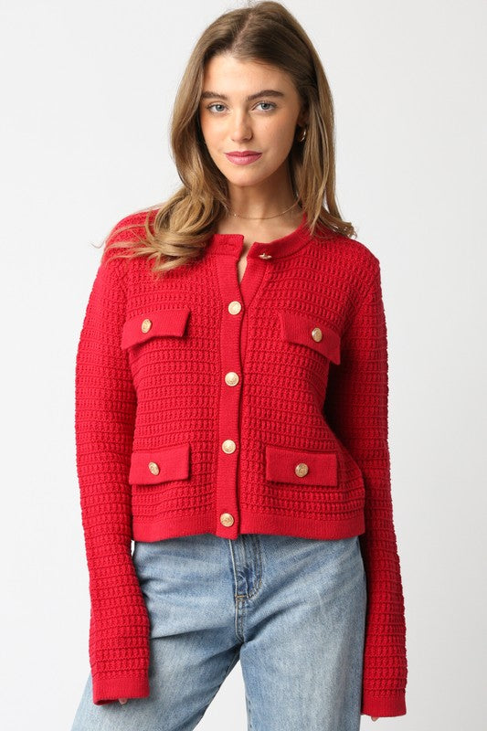 Maggie Button Sweater Scarlet