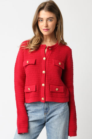 Maggie Button Sweater Scarlet