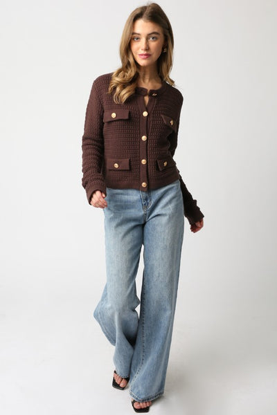 Maggie Button Sweater Brown