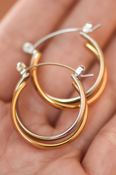 Waterproof Non-tarnish Dual Tone Hoops