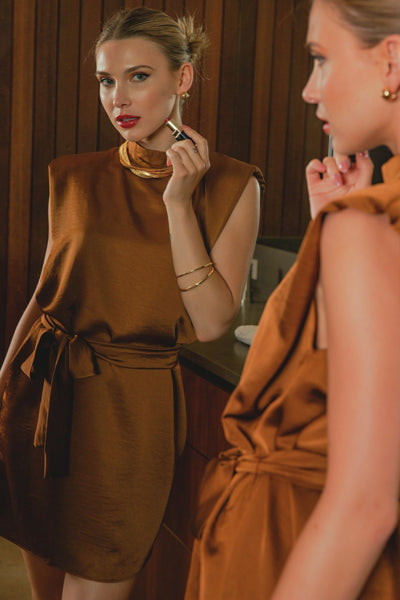 Glam Cocoa Satin Dress
