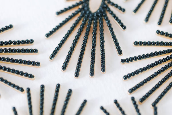 Black Sunburst Statement Drop Earrings