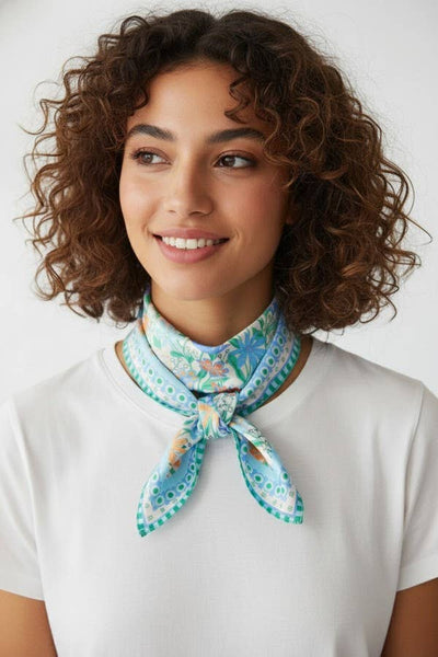 Retro Floral Print Bandana Blue