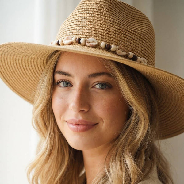 Beaded Cowrie Straw Hat KA