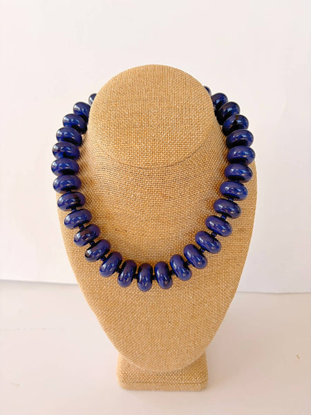 The Rory Navy Blue Large Rondelle Beaded Necklace 