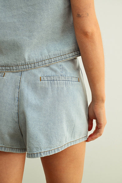 Lightwashed Pleated Shorts