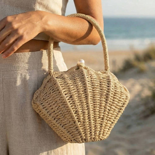Straw Shell Braided Top Handle Bag KA