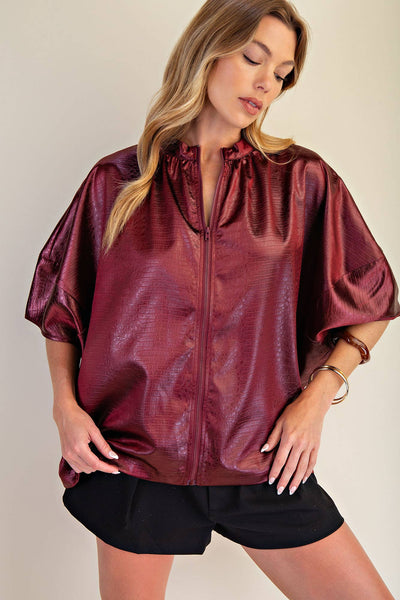 Metallic Merlot Zip Top
