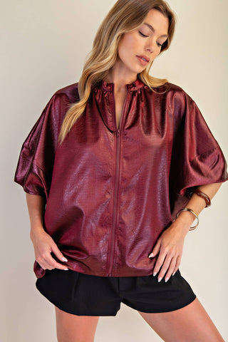 Metallic Merlot Zip Top