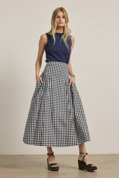 Navy Check Maxi Skirt
