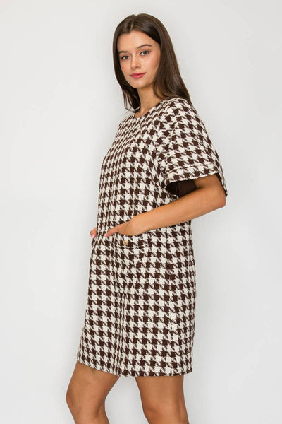 Mocha Houndstooth Dress