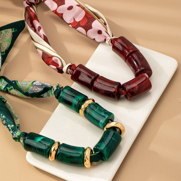 Green Marble Scarf Necklace