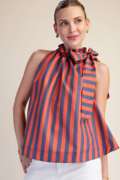 Olivia Ruffle Neck Charcoal/Navy