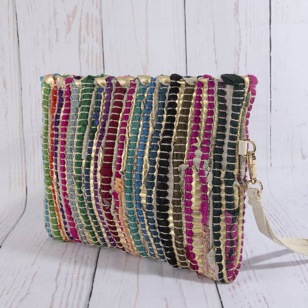 Woven Multi Metallic Stripe Wristlet