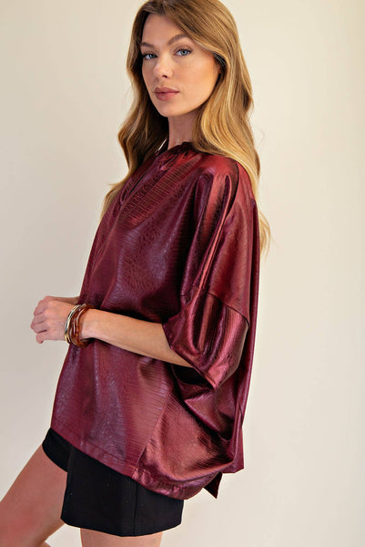 Metallic Merlot Zip Top