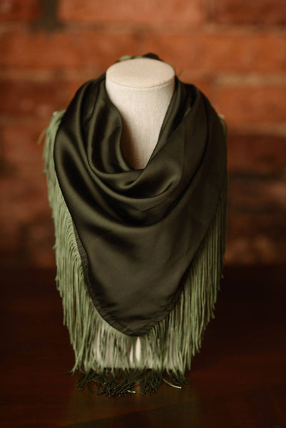 Solid Fringe Scarf: Olive Green