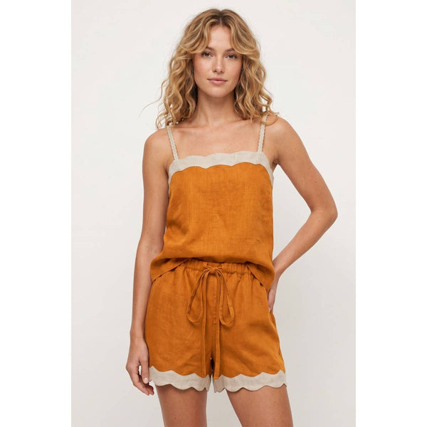 Naked Zebra - Scallop Trim Linen Tank Top: Rustic Orange / S