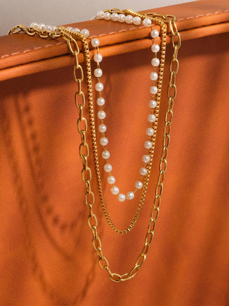 Cadeaux Non-Tarnish Stacked Pearl Chain Necklace