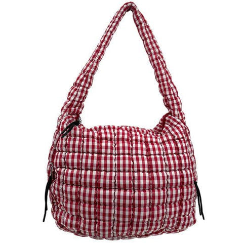 Lulu Mac Gingham Puffer Quilted Handbag Red/White