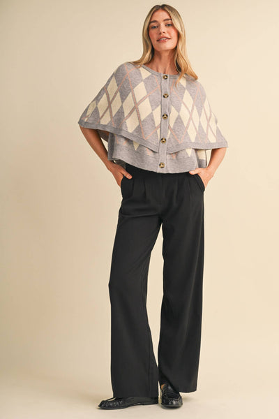Grey Argyle Cardigan