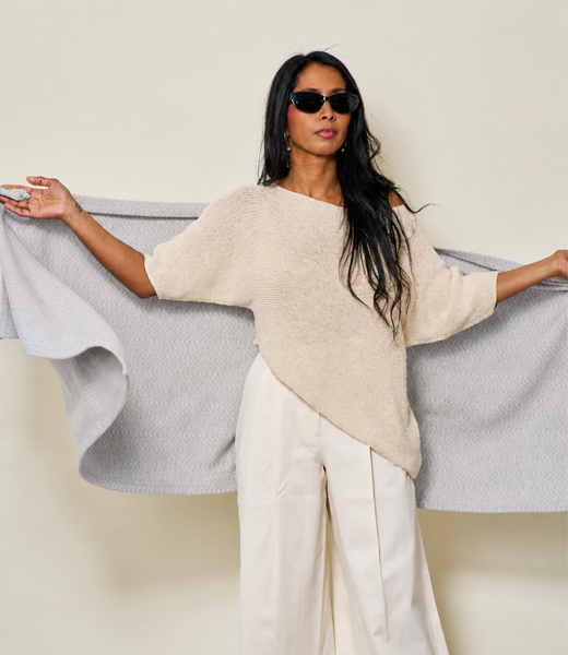 Bayside Herringbone Shawl - Light Grey