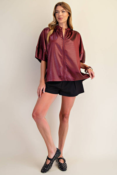 Metallic Merlot Zip Top