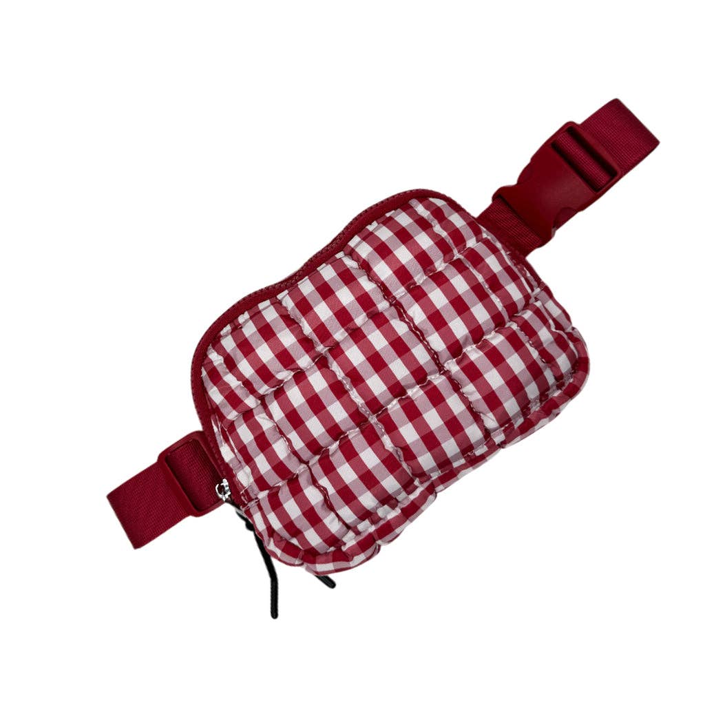 Lulu Mac Gingham Puffer Quilted Belt Bag Red/White