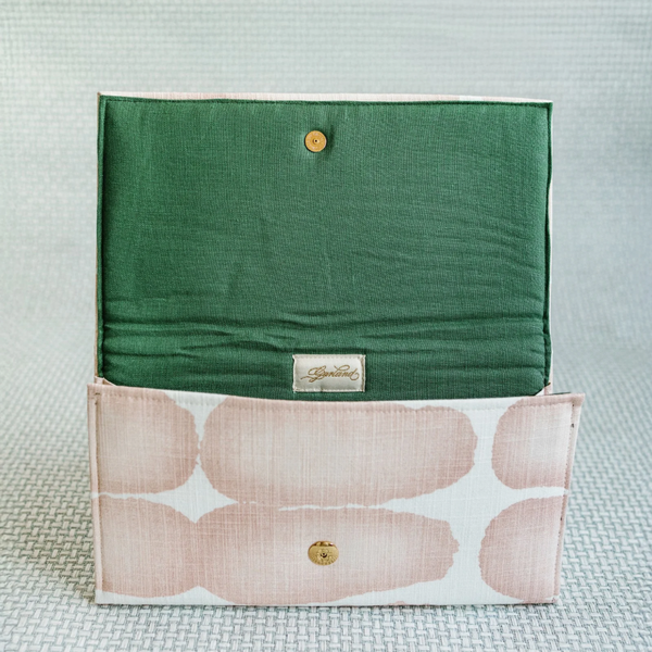 Pink and White Abstract Clutch with Gold Bow