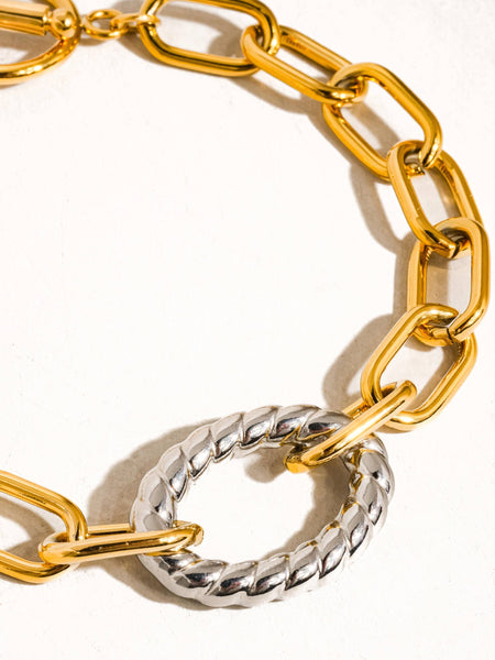 Henriette 18K Gold Non-Tarnish Two Tone Bold Chain Bracelet