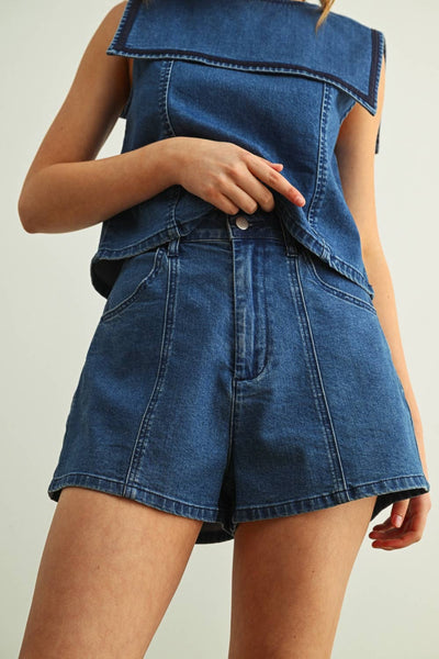 Dark Denim Flare Shorts Arriving Tuesday