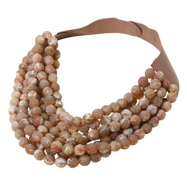 Multi Layered Faux Leather Magnetic Necklace: Tan