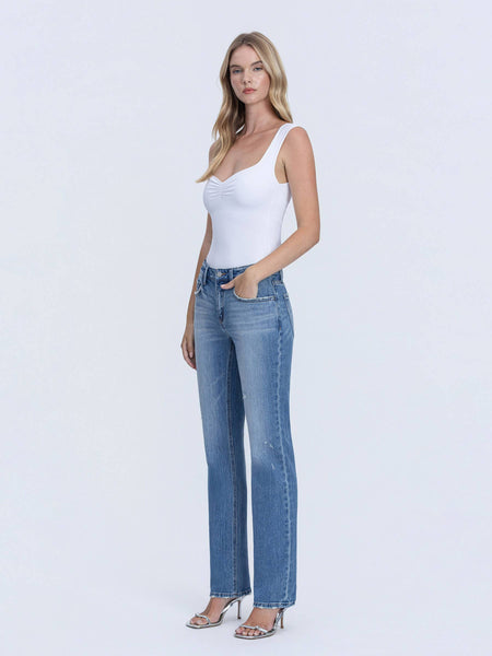 Mid Rise Straight Leg Jeans
