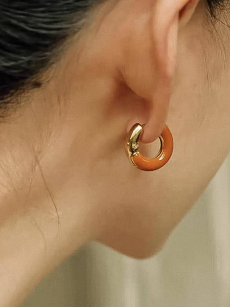 Odessa Orange Enamel Hoop Earrings