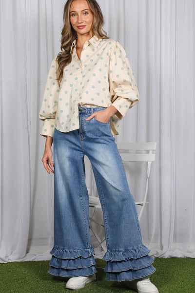 Taupe/Sage Polka Dot Top