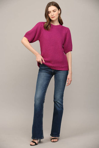 Berry Balloon Sleeve Sweater