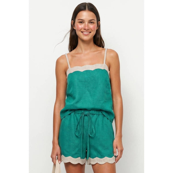 Naked Zebra - Scallop Trim Linen Tank Top: Rustic Orange / S