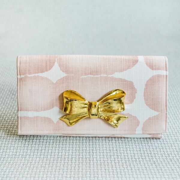Pink and White Abstract Clutch with Gold Bow