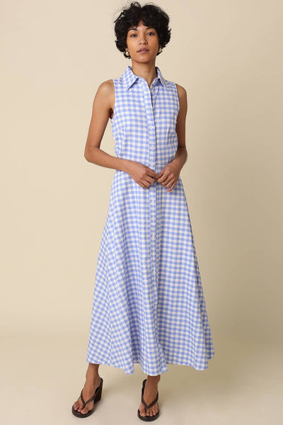Gene Gingham Button-Front Maxi Dress