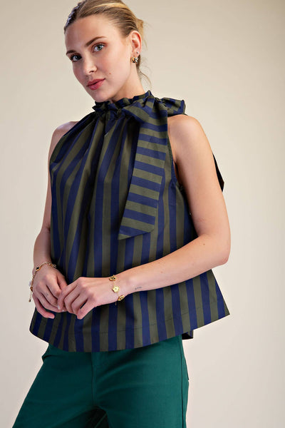 Olivia Ruffle Neck Charcoal/Navy